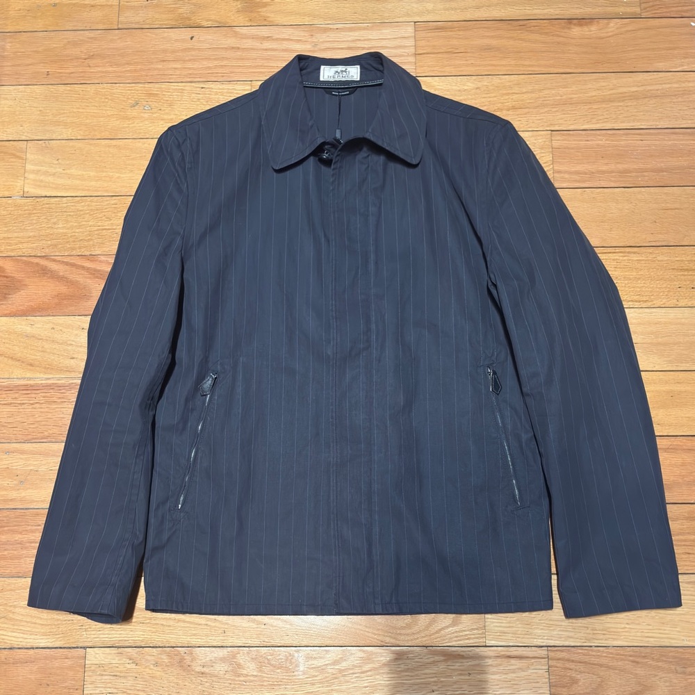 Hermes Paris Archive 1997-2005 Navy Blue Pinstripe Shirt Jacket, Size 46EU Small